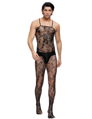 Crotchless Floral Fishnet Bodystocking For Men