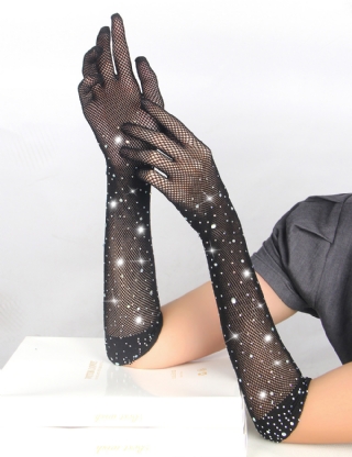 Enchanting Black Glitter Rhinestone Gloves