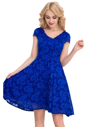 Ocean Blue Round Neck Lace Bodycon Dress