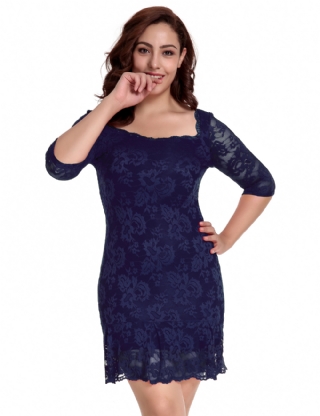 Plus Size Half Sleeve Blue Wholesale Fashion Dress