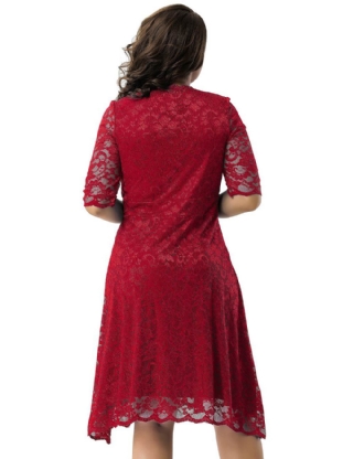 Plus Size Red Lace V Neck Dress