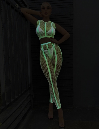 Green Sexy Luminous Sleeveless Two Pieces Bodystocking