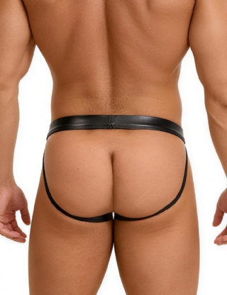Black Sexy PU Leather Detachable Pouch Jockstrap