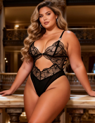 Black Sexy Hollow Cut Lace See Through Teddy Lingerie