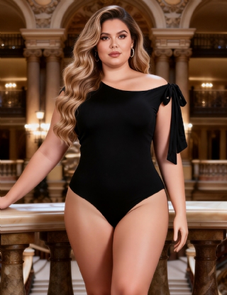 Black Sexy Bow Tie Sleeveless Off-shoulder Open Crotch Bodysuit