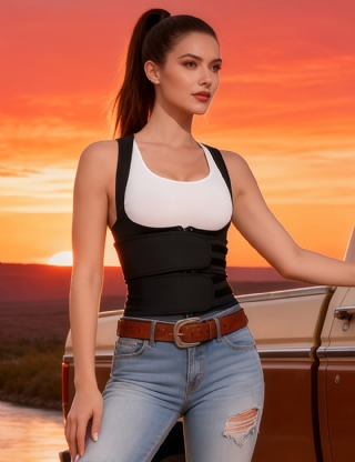 Latex Zippered Double Belt 9 Steel Bones One-piece Abdomen Vest Sling Shaper